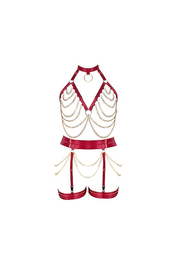 Femmes Body bandoulière Soutien - Gorge Plus Taille Fashion Body Cage Garter Set Punk Gothique Halloween Rave Photo Costume 