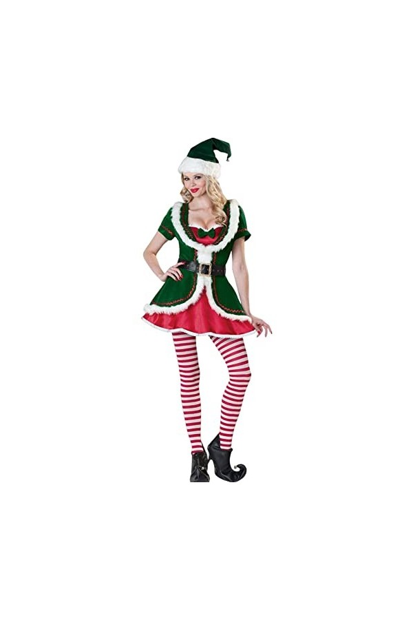 Costume dNoël sexy pour femme – Costume Noël sexy pour femme, robe Noël verte en velours pour sapin Noël, costume Père Noël 