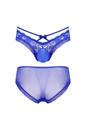 NJUDE Sissy Culotte sexy pour homme en maille transparente ajourée avec bordure en dentelle Taille basse