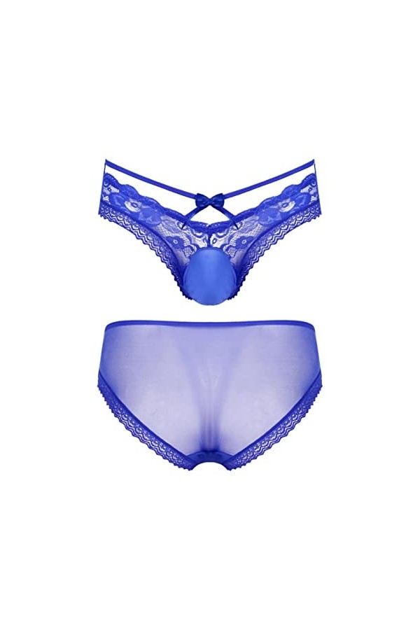 NJUDE Sissy Culotte sexy pour homme en maille transparente ajourée avec bordure en dentelle Taille basse