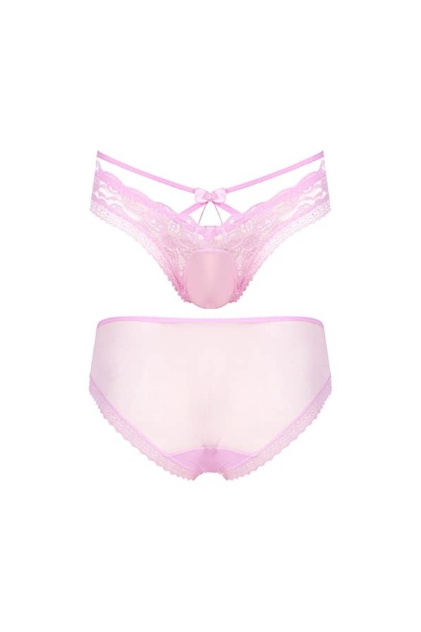 NJUDE Sissy Culotte sexy pour homme en maille transparente ajourée avec bordure en dentelle Taille basse