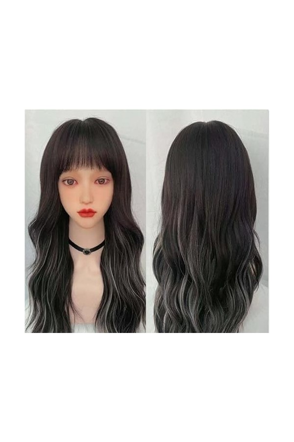 DUNEL Wigs Hair For Women Long Body Wave Wigs With Bangs for Women Black Mix White Party Costume Cosplay Wig Daily Wear Perfe