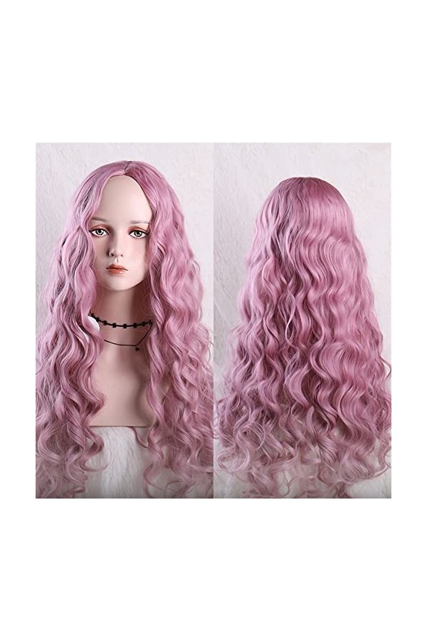 DUNEL Wig For Women Long Ombre Pink Water Wave Wigs for Women Pre Plucked Middle Part Hairline Costume Cosplay Wig Beauty for