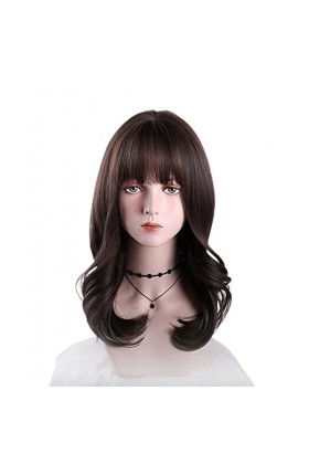 DUNEL Wigs Hair For Women Shoulder Length Wave Bob Wigs With Bangs for Women Tea Brown Party Costume Cosplay Wig Perfect for 
