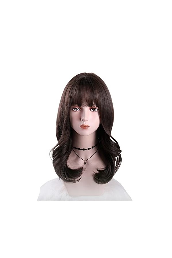 DUNEL Wigs Hair For Women Shoulder Length Wave Bob Wigs With Bangs for Women Tea Brown Party Costume Cosplay Wig Perfect for 