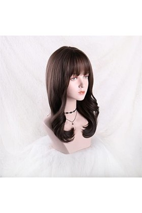 DUNEL Wigs Hair For Women Shoulder Length Wave Bob Wigs With Bangs for Women Tea Brown Party Costume Cosplay Wig Perfect for 