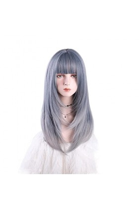 DUNEL Wigs Hair For Women Shoulder Length Bob Wigs With Bangs for Women Blue Grey Party Costume Cosplay Wig Charming for Part