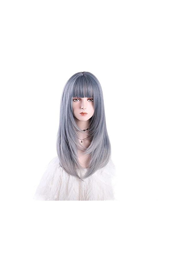 DUNEL Wigs Hair For Women Shoulder Length Bob Wigs With Bangs for Women Blue Grey Party Costume Cosplay Wig Charming for Part