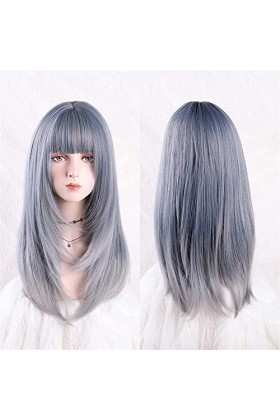 DUNEL Wigs Hair For Women Shoulder Length Bob Wigs With Bangs for Women Blue Grey Party Costume Cosplay Wig Charming for Part