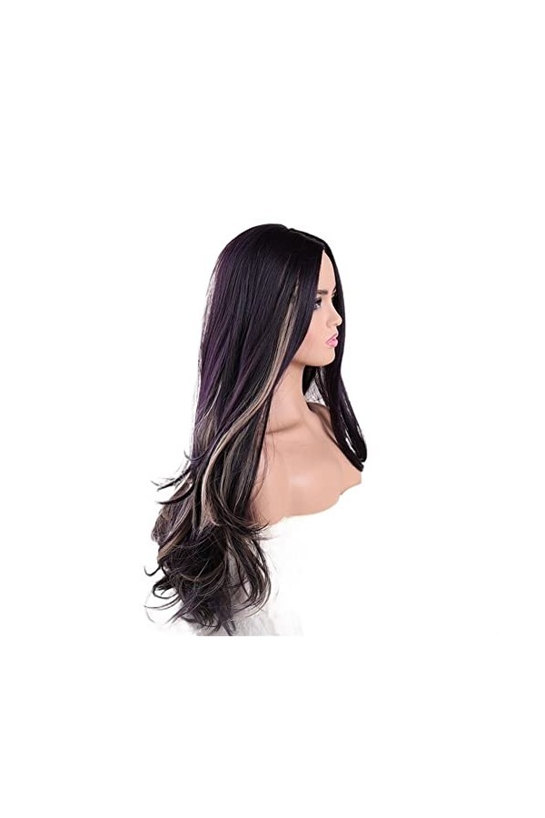 DUNEL Wig For Women Long Body Wave Wigs for Women Purple Mix Blonde Middle Part Hairline Synthetic Costume Cosplay Wig Charmi