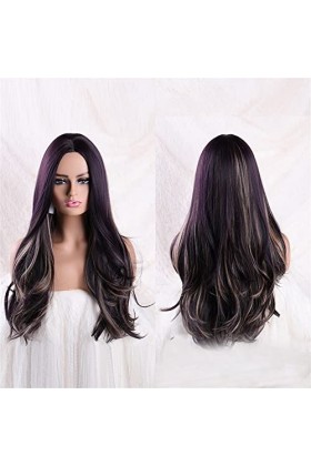 DUNEL Wig For Women Long Body Wave Wigs for Women Purple Mix Blonde Middle Part Hairline Synthetic Costume Cosplay Wig Charmi