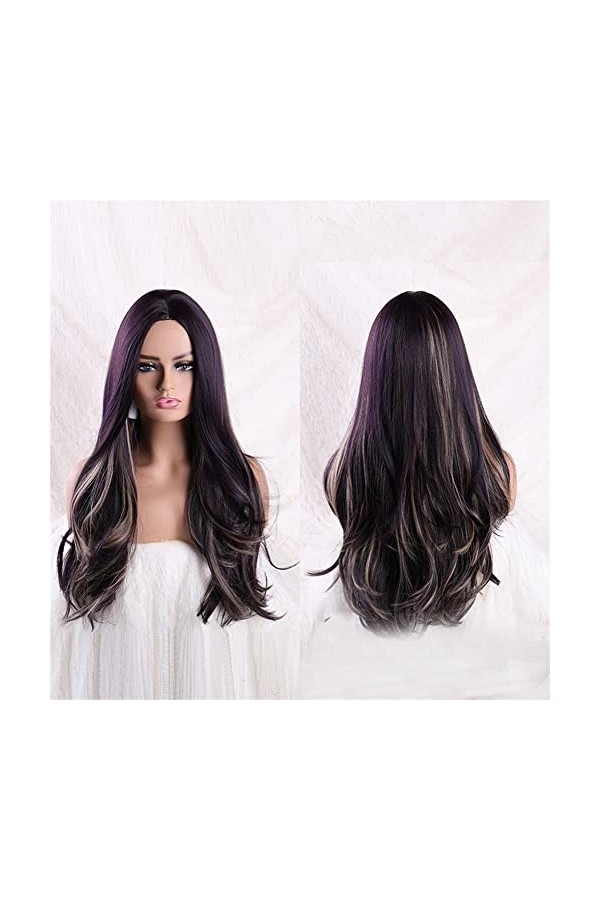 DUNEL Wig For Women Long Body Wave Wigs for Women Purple Mix Blonde Middle Part Hairline Synthetic Costume Cosplay Wig Charmi