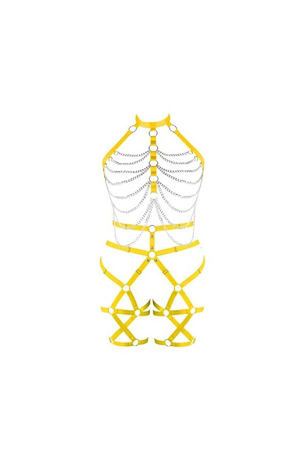 Femmes Sling Sling Bra Plus Grande Taille Creux métal chaîne Punk Garter Bra Fashion Set Gothique Carnaval Halloween Costume 