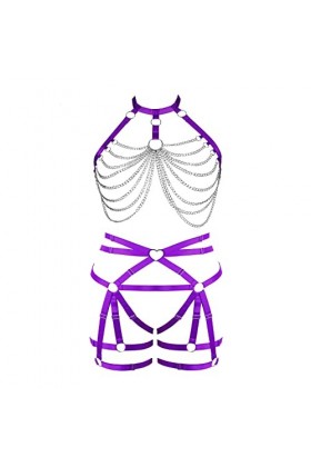 Femmes Sling Sling Lingerie Plus Taille Creux chaîne métallique Mode Punk Garter Lingerie Set Gothique Carnaval Halloween Cos