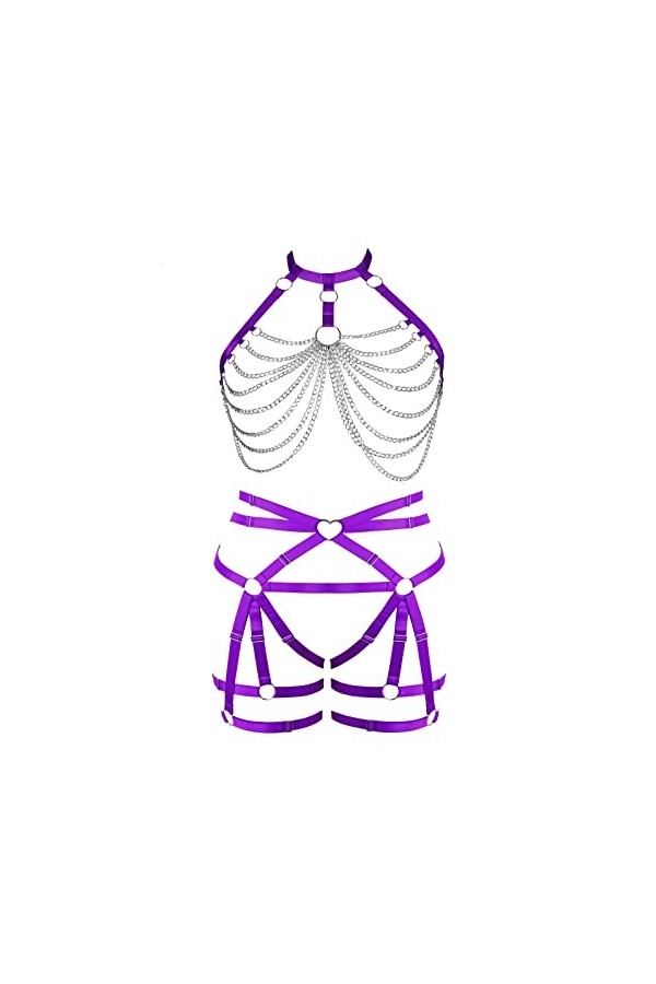 Femmes Sling Sling Lingerie Plus Taille Creux chaîne métallique Mode Punk Garter Lingerie Set Gothique Carnaval Halloween Cos