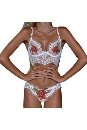 Costumes pour Femmes Ensemble de Soutien-Gorge Sexy en Dentelle brodée sans Couture Lingerie Sexy Grande Taille Blanc L 