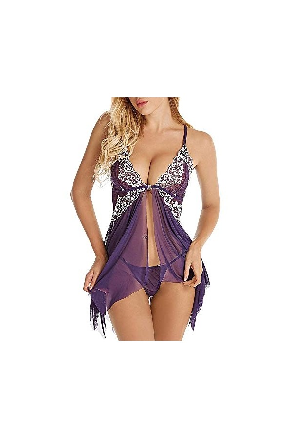 Générique Robe de Nuit Transparente pour Femmes sous-vêtements Sexy Nuisette Chemise de Nuit Noir XL 