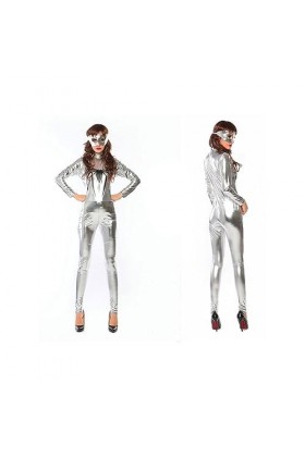JYDQM Brevet Cuir Superman Vêtements Scaphandre Salopette Boîte De Nuit DS Étape Costume Poids Léger/Silver/M
