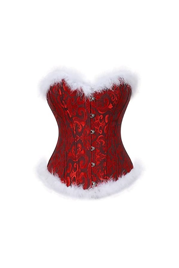 Montecarduo Femme Corset&nbsp;- Femmes Sexy Rouge Foncé Noël Costumes Scène Partie Taille Corset Top Overbust Rouge Velvet Bustier