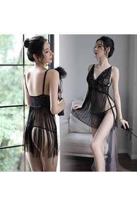 Chemises de Nuit pour Femmes Nouvelle Lingerie Sexy Femme été Pompon Perspective Ouverte Jarretelles Chemise de Nuit Sexy Pas