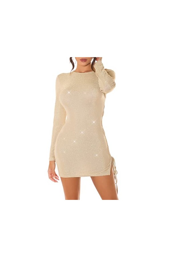 Koucla Mini robe sexy à manches longues avec coupe chaude et laçage décoratif, Schwarz, Taille unique