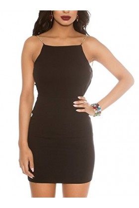 Mini robe dos nu avec bretelles, Noir , S