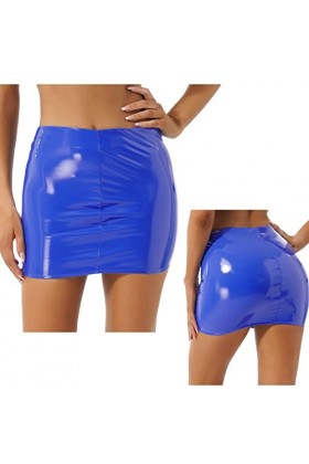 Mini-jupe sexy en cuir verni pour femme - Taille élastique - Rouge - Taille M