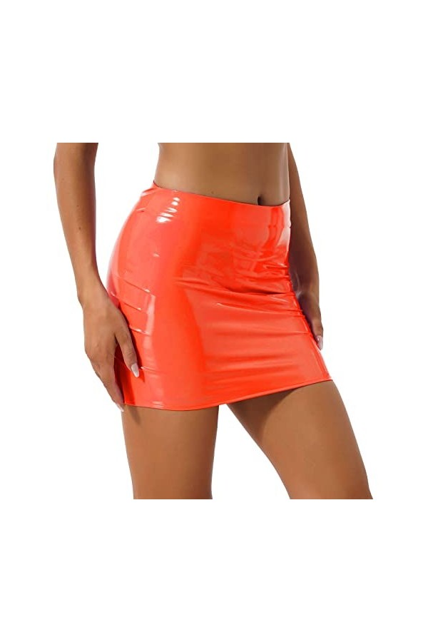 Mini-jupe sexy en cuir verni pour femme - Taille élastique - Rouge - Taille M
