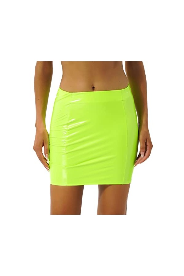 Mini-jupe sexy en cuir verni pour femme - Taille élastique - Rouge - Taille M