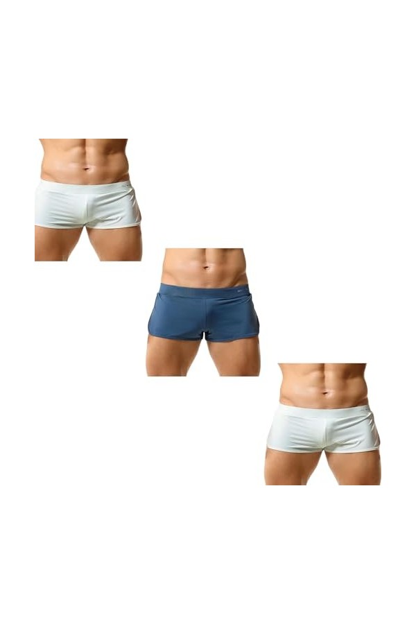 BreakEgg Lot de 3 caleçons boxeurs de sport athlétiques confortables et respirants pour homme, Blanc + vert + bleu, Medium