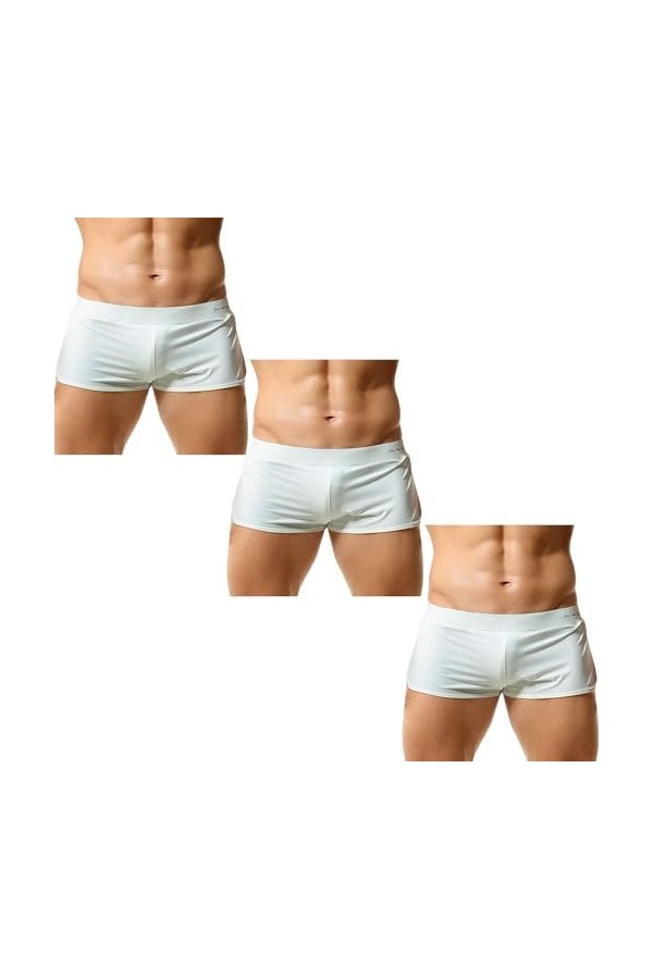 BreakEgg Lot de 3 caleçons boxeurs de sport athlétiques confortables et respirants pour homme, Blanc + vert + bleu, Medium