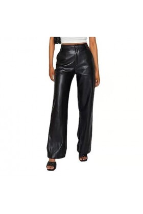DCIUSTFHE Femmes Sexy Cuir PU Taille Haute Droit Pantalon en Cuir Boîte De Nuit Barres DS Scène Vêtements,Marron,S