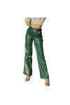 DCIUSTFHE Femmes Sexy Cuir PU Taille Haute Droit Pantalon en Cuir Boîte De Nuit Barres DS Scène Vêtements,Marron,S