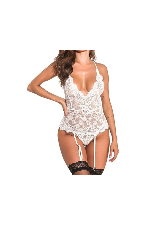 La grilleEnsemble de Lingerie érotique Sexy Taille Maigre, Blanc, S