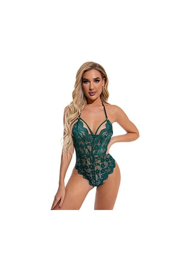 ZTIANEF NoëlLingerie érotique Femme Body Shaping Broderie Sexy Bretelle Combinaison, Vert, M