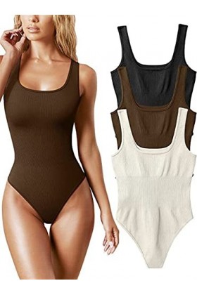 Générique 3 pièces String Body pour Femmes contrôle du Ventre col carré Body Barboteuses entraînement sans Manches débardeurs