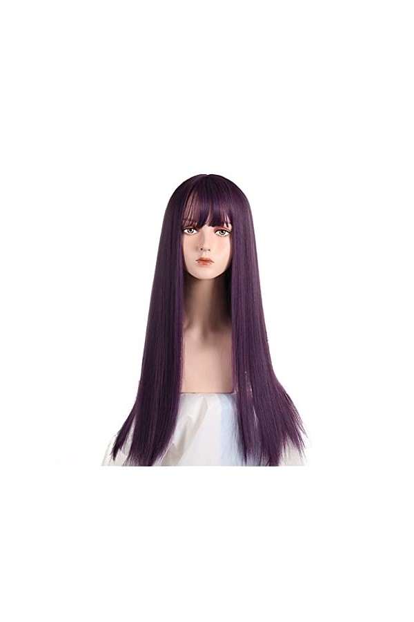 DUNEL Wigs Hair For Women Long Straight Dark Purple Wig with Bangs Great Choice For Cosplay Perfect for Daily