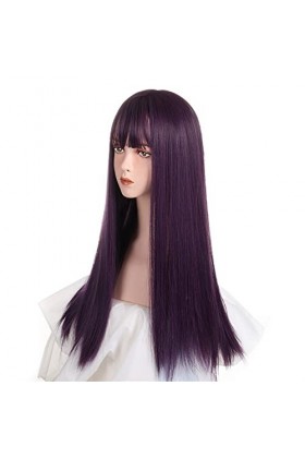DUNEL Wigs Hair For Women Long Straight Dark Purple Wig with Bangs Great Choice For Cosplay Perfect for Daily