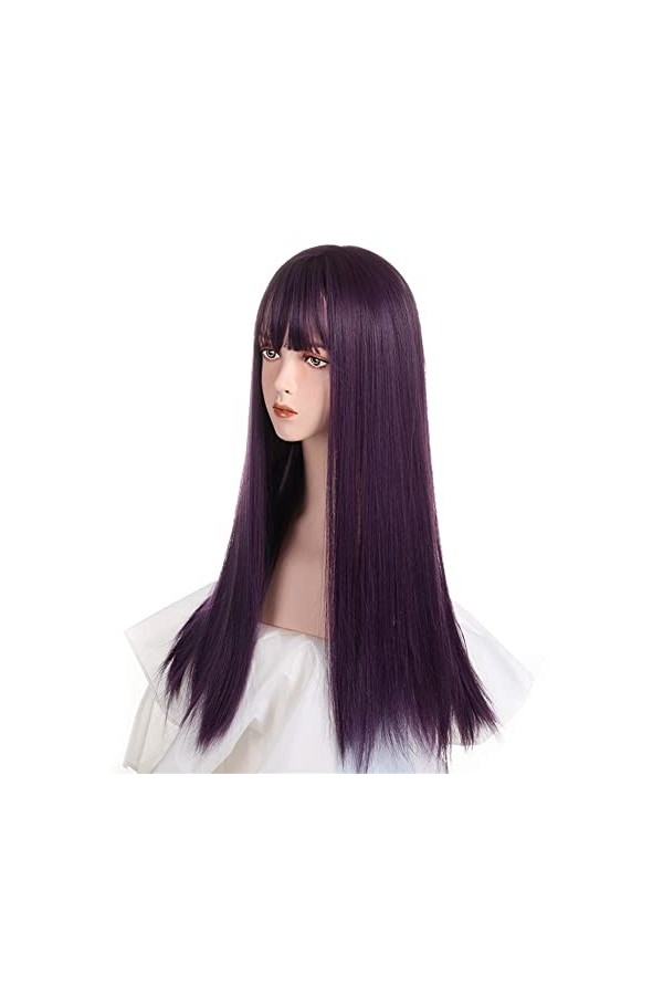 DUNEL Wigs Hair For Women Long Straight Dark Purple Wig with Bangs Great Choice For Cosplay Perfect for Daily