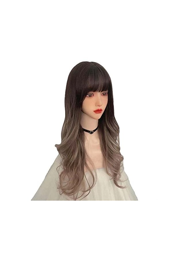DUNEL Wigs Hair For Women Long Body Wave Wigs With Bangs for Women Ombre Black Grey Party Costume Cosplay Wig Beauty for Part