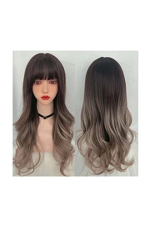 DUNEL Wigs Hair For Women Long Body Wave Wigs With Bangs for Women Ombre Black Grey Party Costume Cosplay Wig Beauty for Part