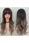 DUNEL Wigs Hair For Women Long Body Wave Wigs With Bangs for Women Ombre Black Grey Party Costume Cosplay Wig Beauty for Part
