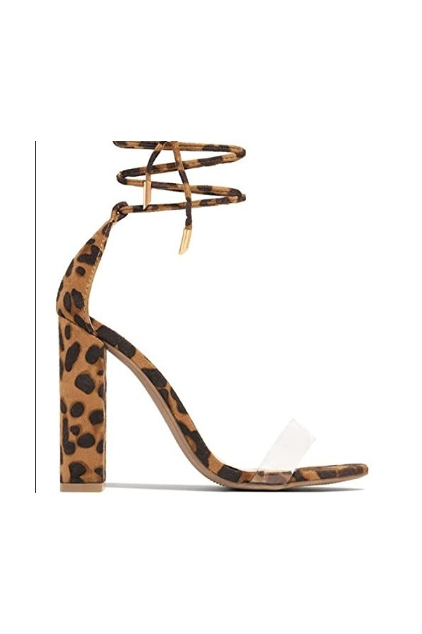 EDWRD Talon Aiguille Talons Hauts Sexy 43 Sandales Talon Épais 10CM Sandales en Dentelle Transparente Femmes,Black-39