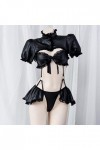 COOKOE Lingerie sexy pour femme - Costume de costumade - Soutien-gorge en cuir synthétique - Noir