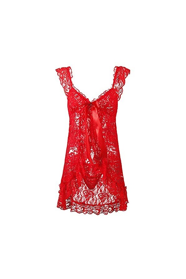 Lingerie Femme Sexy Cardigan Sexy Bretelles Pyjama Perspective Robe Transparent Mesh Vêtements de Nuit Rouge 6XL 