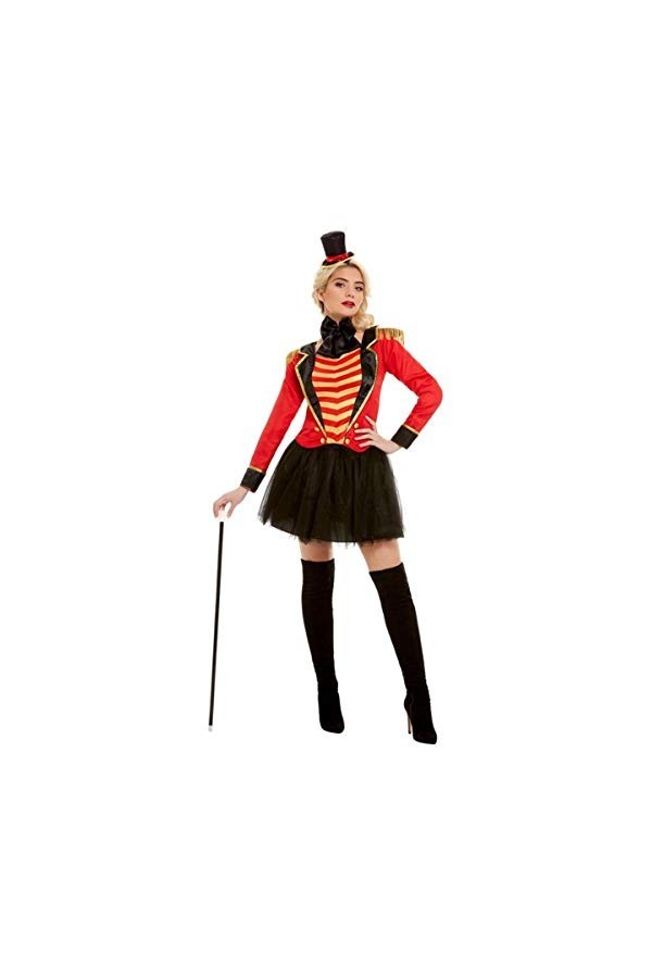 Deluxe Ringmaster Lady Costume, Red, with Jacket, Mock Shirt, Skirt & Headband XS 