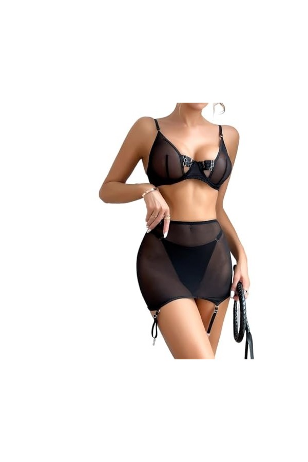 Lingerie jarretière pour Femmes, Lingerie Sexy en Dentelle, Ensemble de Lingerie Assorti Transparent Fouet Non Inclus Colo