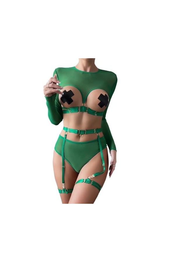 Lingerie pour Femme en Dentelle Nuisette Nuisette Sexy Exotique Chemise de Nuit Dos Nu en Maille Transparente Color : Deep R