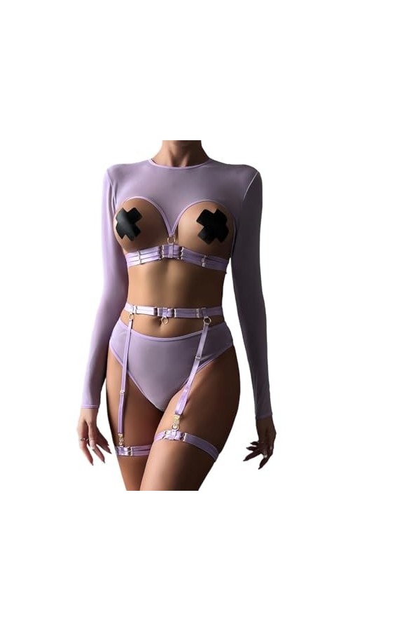 Lingerie pour Femme en Dentelle Nuisette Nuisette Sexy Exotique Chemise de Nuit Dos Nu en Maille Transparente Color : Deep R