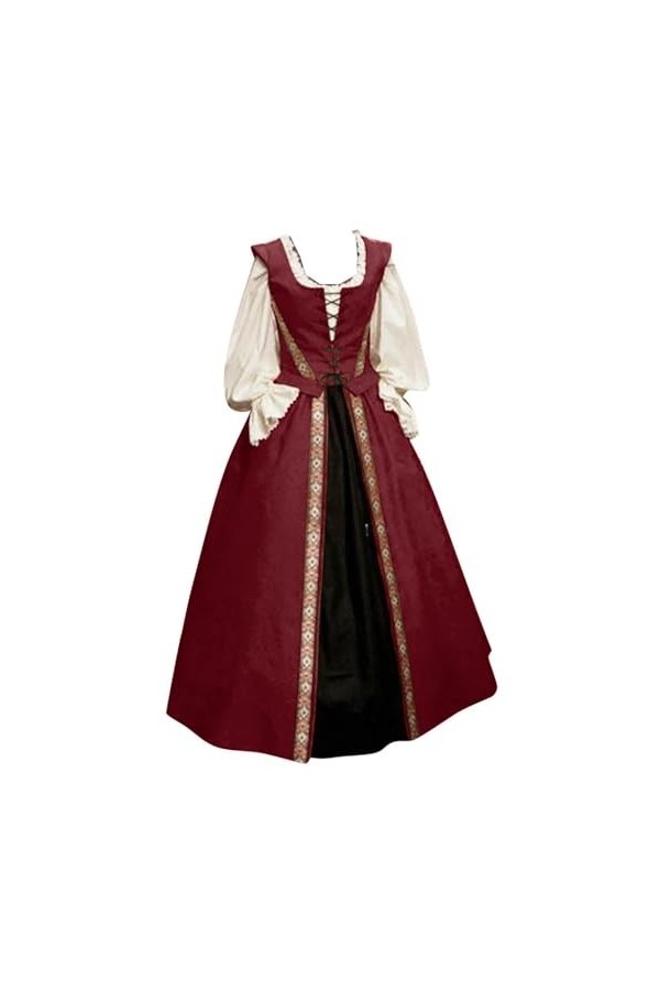 KBOPLEMQ Vêtements médiévaux pour femme - Renaissance victorienne - Robe cosplay médiévale - Manches trompettes - Longueur au